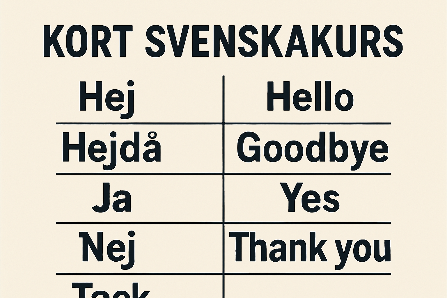 Short Swedish language course